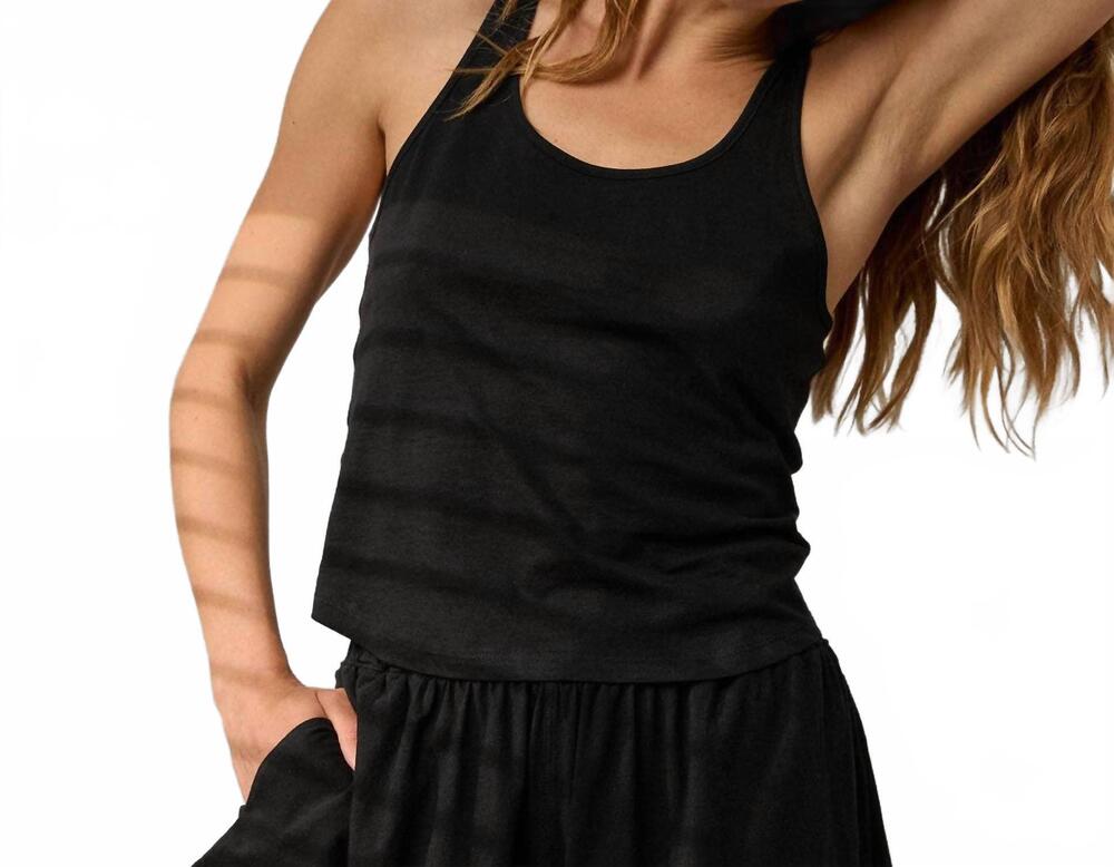 NEW LUNYA women's organic pima curved hem tank top in immersed black